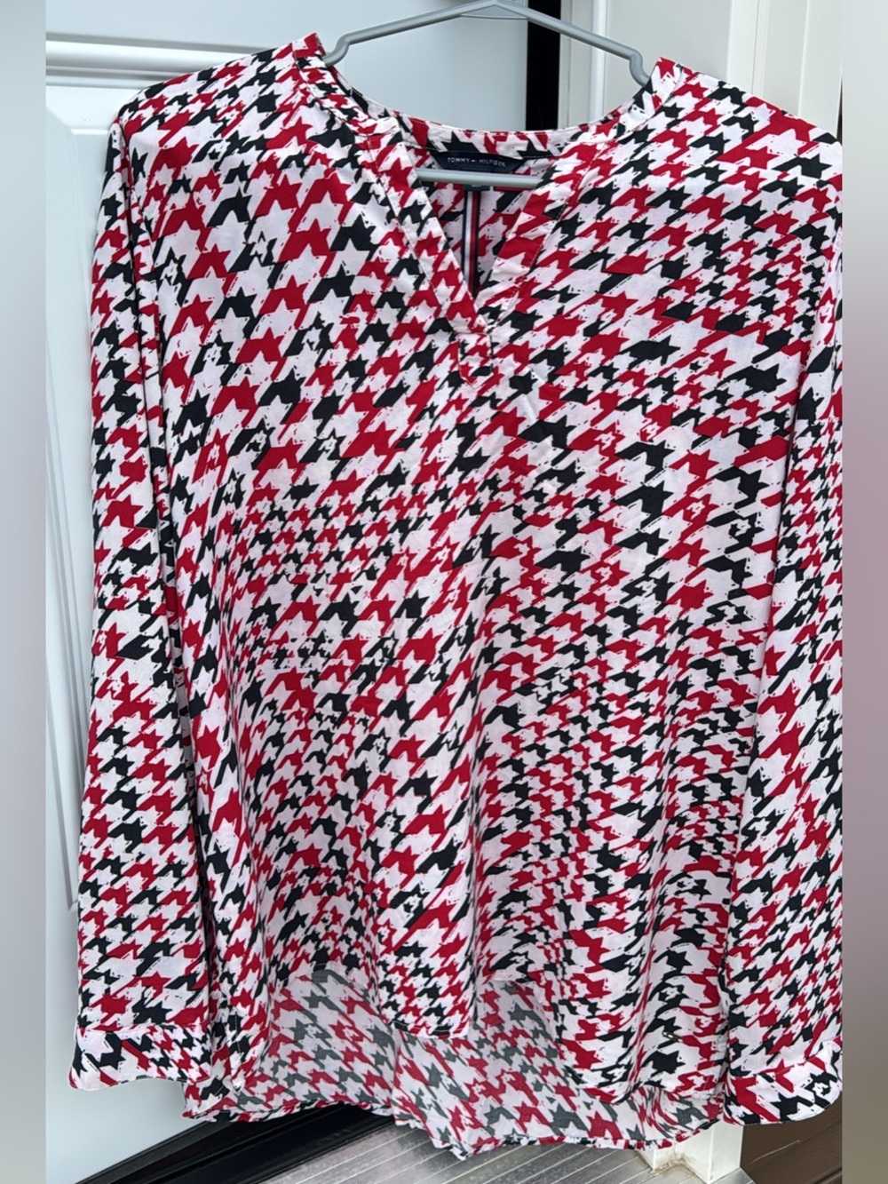 Red & Black Houndstooth Blouse